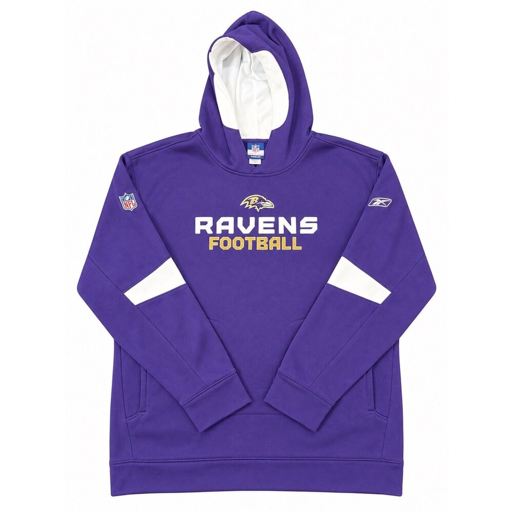 Y2K VTG Reebok On Field Baltimore Ravens NFL Hoodie Mens 2XL Dri-Fit Sweatshirt